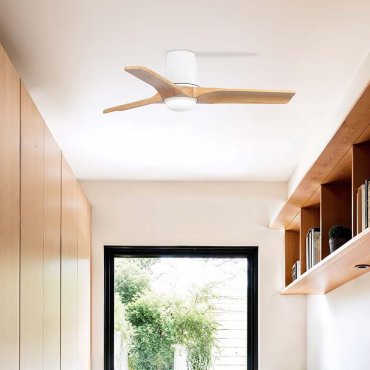 Faro Heywood Tub S - ventilateur de plafond avec lumière - Ø 90 - blanc mat et pino