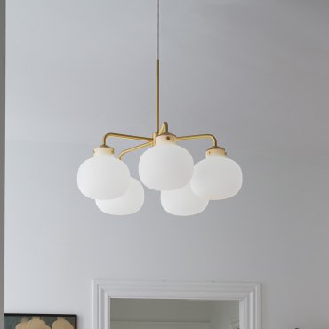 Design for the People Raito 5-Arm - lampe suspendue - Ø 67 x 62,4 cm - blanc et laiton