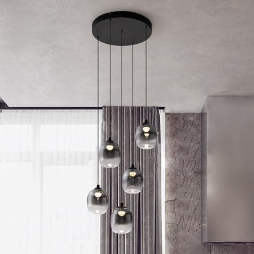 Nova Luce Kita - lampe suspendue - Ø 43 x 150 cm - 28W LED inclus - noir sablé et verre fumé