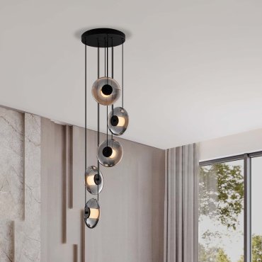 Nova Luce Ballet - lampe suspendue - Ø 40 x 220 cm - 40W dimmable LED inclus - noir sablé et gris fumé