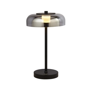 Searchlight Frisbee - lampe à poser - Ø 23 x 40 cm - 10W LED dimmable inclus - noir mat et verre fumé