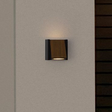 Nova Luce Kioo - applique murale extérieure - 14 x 14 x 8 cm - 10W LED inclus - IP65 - noir sablé et bois