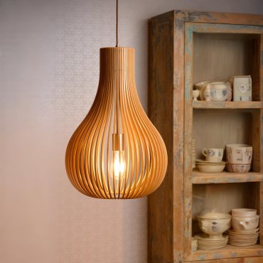 Lucide Bodo - lampe suspendue - Ø 38 x 195 cm - bois