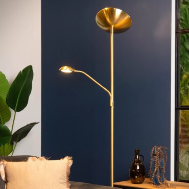 Lucide Zenith - lampadaire avec liseuse - 180 cm - 20W + 4W LED dimmable inclus  - or mat / laiton