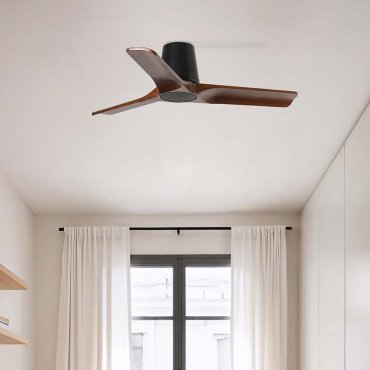 Faro Heywood Tub S - ventilateur de plafond - Ø 90 cm - noir mat et noyer foncé