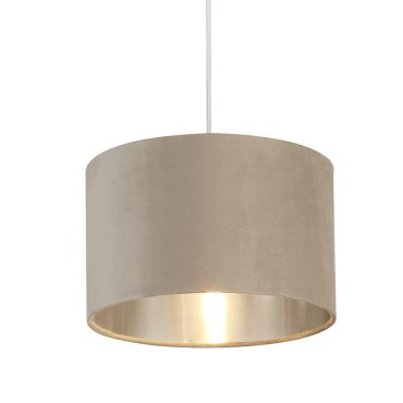 Searchlight Velvet Drum - abat-jour - Ø 28 x 18 cm - taupe et argent