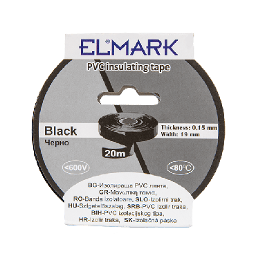 Elmark ruban isolant en PVC 19mm - 20 mètres de long - noir