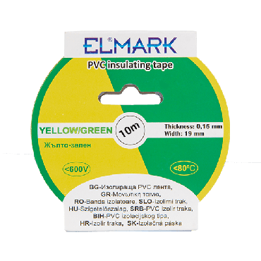 Elmark ruban isolant en PVC 19mm - 10 mètres de long - jaune/vert