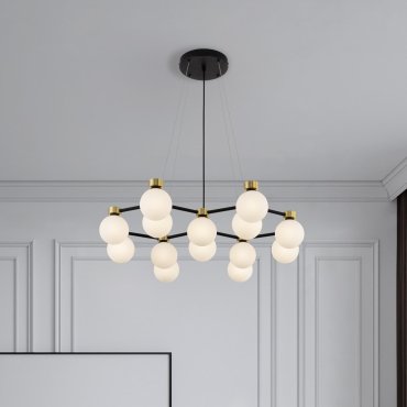 Nova Luce Ovalino - lampe suspendue - 73 x 143 x 64 cm - satin doré, noir mat et blanc opale