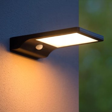 Lucide Basic - applique murale avec capteur solaire - 11 x 19 x 3,5 cm - 3W LED inclus - IP44 - noir