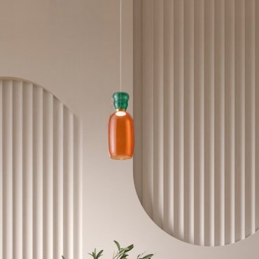 Nova Luce Pluma - lampe suspendue - Ø 15 x 179 cm - 9W LED inclus - or, jaspe brillant et verre orange
