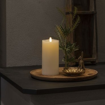 Konstsmide - Bougie de cire LED alimentée par piles avec flamme flamboyante - Ø 7,6 x 16,5 cm - blanc cassé