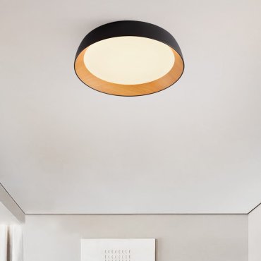 Nova Luce Sigi - plafonnier - Ø 60 x 12 cm - 50W dimmable LED inclus - noir sablé et bois