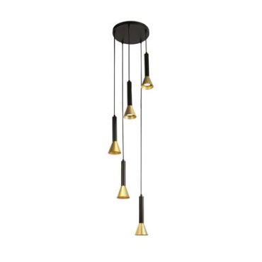 Searchlight Signal - lampe suspendue 5L - Ø 37 x 150 cm - noir et or