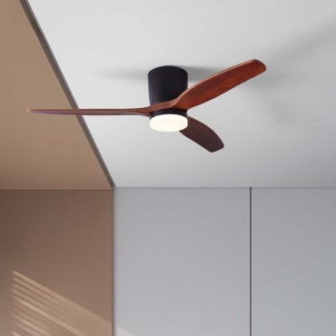 Nova Luce Aloa - ventilateur de plafond avec lumière et télécommande - Ø 132 x 27,5 cm - 18W LED inclus - noir sablé et bois foncé