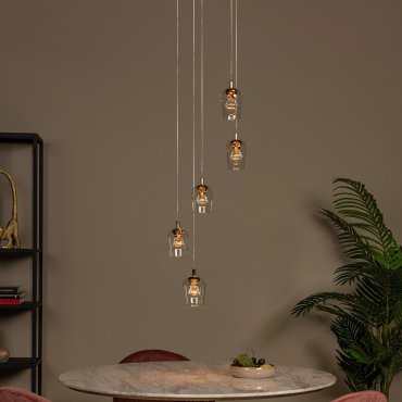 Lucide Berliane - lampe suspendue - Ø 34 x 164,5 cm - 5 x 4W LED dimmable inclus - transparent et doré