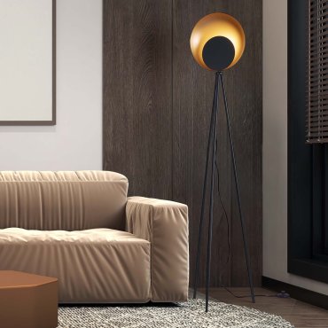 Nova Luce Kitro - lampadaire - Ø 34 x 151 cm - 12W LED inclus - noir mat et or