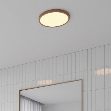Nordlux Oja - plafonnier - Ø 29,4 x 2,3 cm - 17W LED dimmable inclus (2700K) - IP54 - feuille de bois