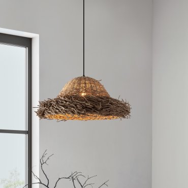 Nova Luce Natu - lampe suspendue - Ø 65 x 200 cm - joncs de mer naturel et noir