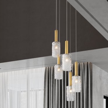 Nova Luce Certa - lampe suspendue - Ø 35 x 150 cm - verre transparent, laiton doré et noir