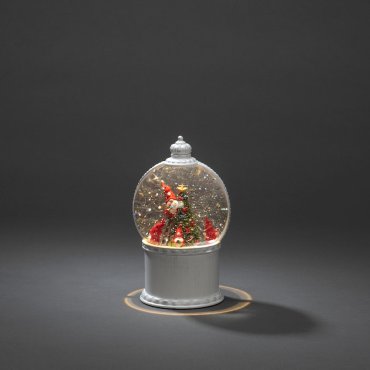 MODÈLE D’EXPOSITION - Konstsmide Christmas lights - lanterne de neige avec 4 Pères Noël à piles - Ø 12,5 x 21 cm - blanc antique