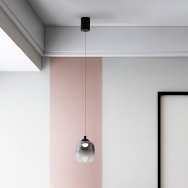 Nova Luce Kita - lampe suspendue - Ø 10 x 125 cm - 6W LED inclus - noir sablé et verre fumé
