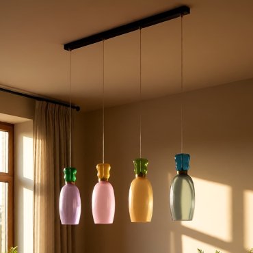 Nova Luce Pluma - lampe suspendue - 96 x 150 x 15 cm - 36W LED inclus - or, jaspe brillant, violet, jaune, rose, vert clair, bleu clair et verre cyan
