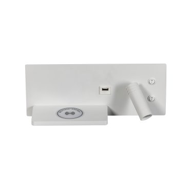ETH Nighty Right - applique murale avec double interrupteur, USB et charge sans fil - 30 x 12 cm - LED 7W inclus - blanc