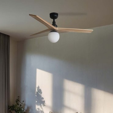 Faro Klim M - ventilateur de plafond avec lumière - Ø 125 cm - noir mat et pin