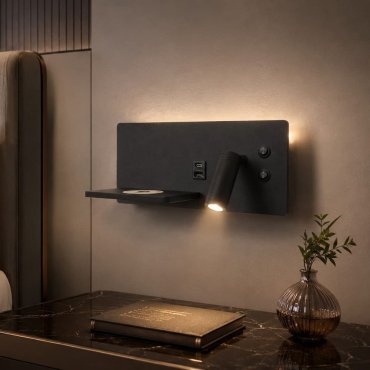 Artdelight WL Charge - Lampe de lecture avec interrupteur, station de recharge sans fil et port USB - 8 x 30 x 12 cm - LED 3W + 3W inclus - noir