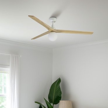 Faro Klim L - ventilateur de plafond avec lumière - Ø 150 cm - blanc mat et pin