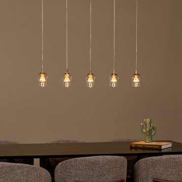 Lucide Berliane - lampe suspendue - 93 x 11 x 164,5 cm - 5 x 4W LED dimmable inclus - transparent et doré