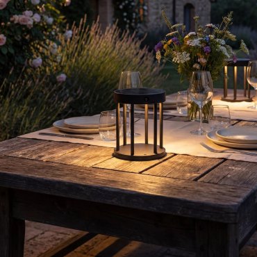 Lucide Jackson - lampe de table avec capteur solaire jour/nuit - Ø 16 x 18 cm - 2W LED dimmable inclus - IP54 - noir