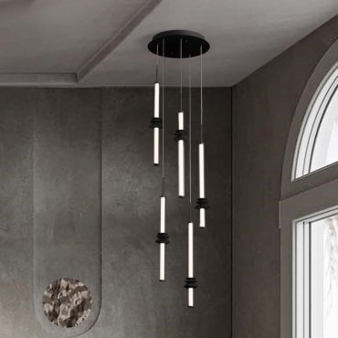 Nova Luce Stalactite - lampe suspendue - Ø 35 x 210 cm - 32W dimmable LED inclus - noir sablé