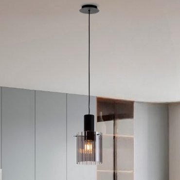 Nova Luce Mirbi - lampe suspendue - Ø 18 x 154 cm - noir sablé et verre fumé