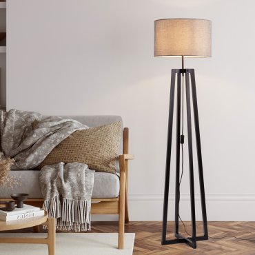 Nova Luce Artis - lampadaire - Ø 46 x 165 cm - gris et noir bois