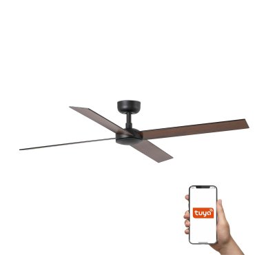 Faro Rudder L 4 Tuya Smart - ventilateur de plafond - Ø 132 cm - noir mat et noyer foncé