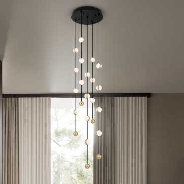Nova Luce Alcinoe - lampe suspendue - Ø 38 x 200 cm - 64W dimmable LED inclus - noir mat et or