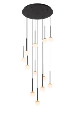 Lucide Calina - lampe suspendue - Ø 69,9 x 169,3 cm - 12 x 7,7W LED dimmable inclus - noir