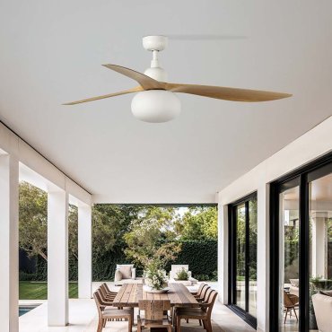 Faro Outwood L - ventilateur de plafond avec lumière - Ø 150 cm - IP44 - blanc mat et chêne
