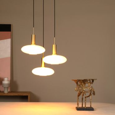 Lucide Singala 3L - lampe suspendue - Ø 55 x 169 cm - opale et or