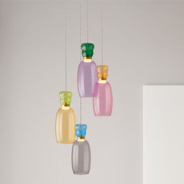 Nova Luce Pluma - lampe suspendue - Ø 42 x 150 cm - 36W LED inclus - or, jaspe brillant, violet, jaune, rose, vert clair, bleu clair et verre cyan