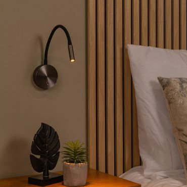 Lucide Asja - applique murale rechargeable - Ø 8,5 x 42,1 cm - 3W LED dimmable inclus - noir et gris