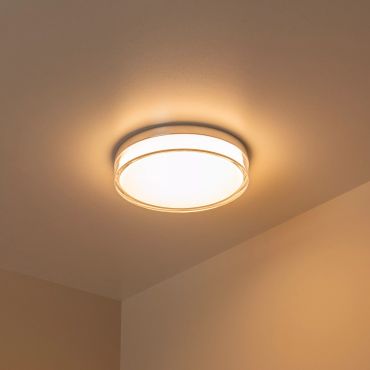 Lucide Plano - plafonnier d'extérieur - Ø 28 x 5,9 cm - 16W LED dimmable inclus - IP44 - opale et chrome