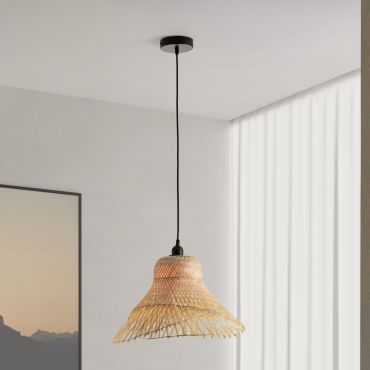 Nova Luce Aura - lampe suspendue - Ø 45 x 150 cm - rotin et noir sablé