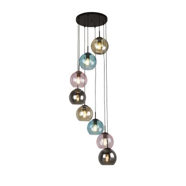 Searchlight Mardi Gras II - lampe suspendue - Ø 54 x 200 cm - noir mat et verre coloré