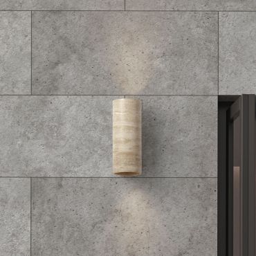Nova Luce Balma - applique murale extérieure - Ø 11,3 x 29 cm - 23W LED inclus - IP65 - Marbre Travertin