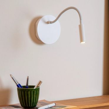 Lucide Jolijn - applique murale avec bras de lecture flexible - rechargeable via câble USB - Ø 11 x 3,2 cm - 2W led inclus - blanc