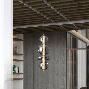 Nova Luce Navi - lampe suspendue - 17 x 22 x 200 cm - 20W LED inclus - laiton doré et gris fumée