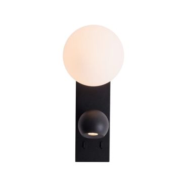 Maxlight Atom - applique murale en saillie avec interrupteur - 8 x 28 cm - 5W + 5W LED inclus - noir et opale